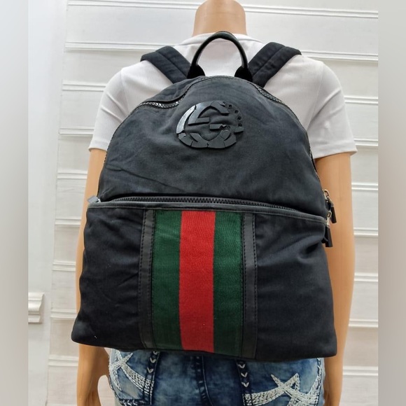Gucci Black Backpack with Red and Green Stripe - Picture 1 of 14